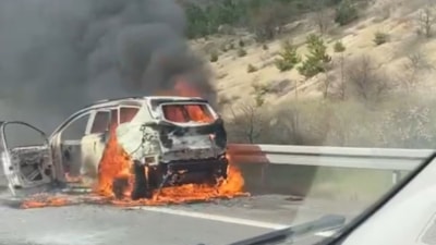 Bolu'da seyir halindeki cip alev alev yandı