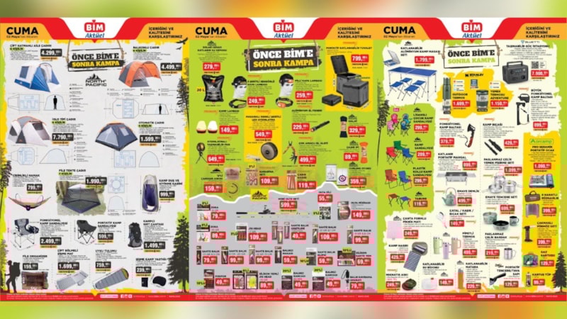 Kampçılar BİM’de sıraya girecek: Otomatik Çadır 1.599 TL, Katlanabilir Tuvalet 799 TL, Şişme Yatak 4.990 TL…