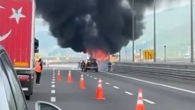 Bolu Dağı'nda yolcu otobüsü yandı