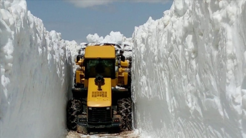 Trabzon'da yayla yolunda karla mücadele ediliyor