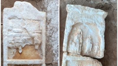 İzmir'de ceviz bahçesinde 2 bin yıllık mezar taşı bulundu