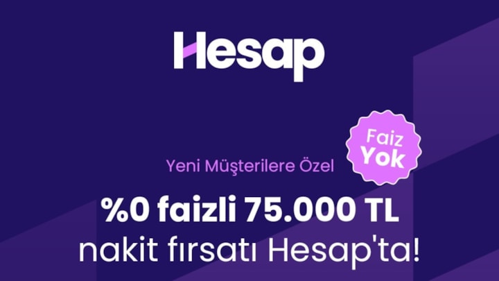 Hesap.com %0 faizli 75.00 TL nakit fırsatı!