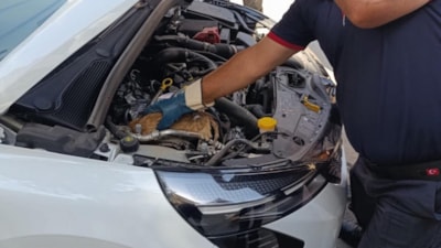 Muş'ta otomobilin motoruna sıkışan yavru kedi kurtarıldı
