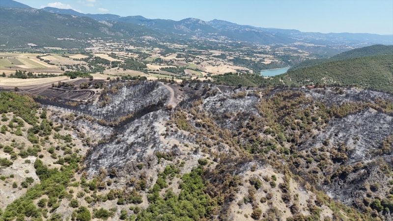 Tokat'ta yanan alanlar dronla görüntülendi