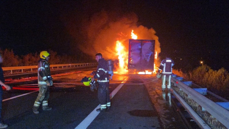 Bursa'da kargo kamyonu otoyolda alev aldı