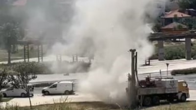 Denizli'de sondaj yapılırken doğalgaz hattı patladı