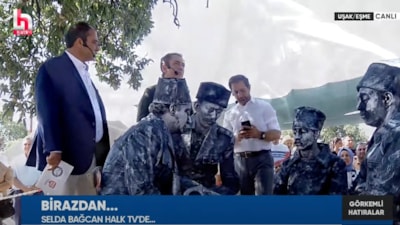 Halk TV'de dalga konusu olan yayın: Canlı Atatürk heykeli performansı