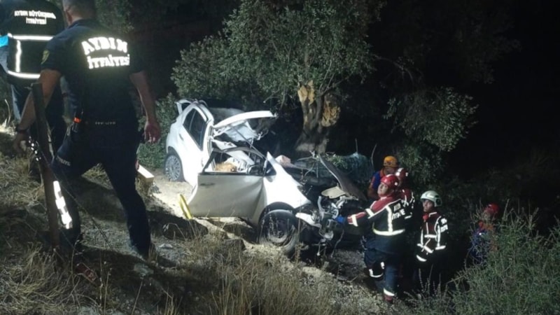 Aydın'da otomobil zeytin bahçesine uçtu: 2 ölü