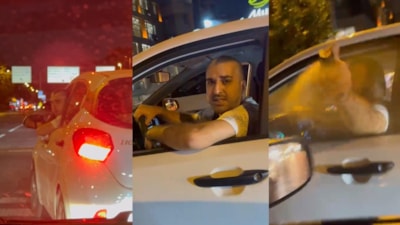 İstanbul'da sürücünün trafikte yol verme kavgasında biber gazı sıktığı anlar kamerada