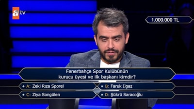 Kim Milyoner Olmak İster yarışmasında 1 milyon TL değerinde Fenerbahçe sorusu