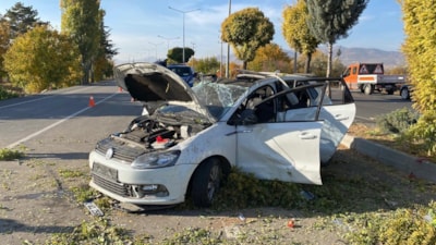 Elazığ'da elektrik direğine çarpan otomobil hurdaya çıktı