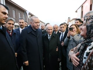 Cumhurbaşkanı Erdoğan ve Devlet Bahçeli, Hatay'da yapımı ve restorasyonu tamamlanan eserleri inceledi