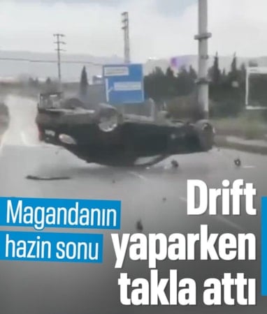 Kocaeli'de drift yapan sürücünün aracı takla attı