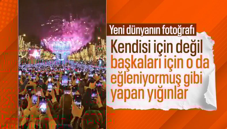 Paris'te yeni yıl kutlamasında dikkat çeken anlar
