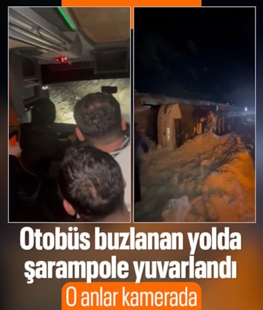 Diyarbakır'da otobüs buzlu yoldan şarampole yuvarlandı: O anlar kamerada
