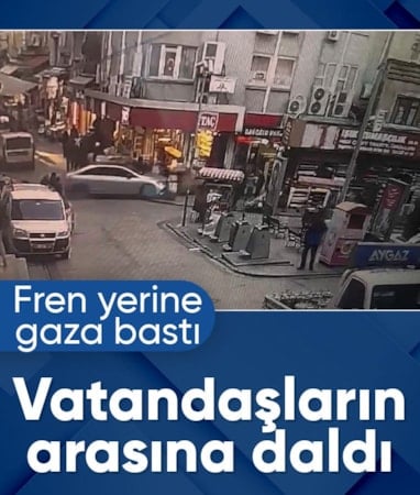 Fatih'te fren yerine gaza basan sürücü vatandaşların arasına daldı