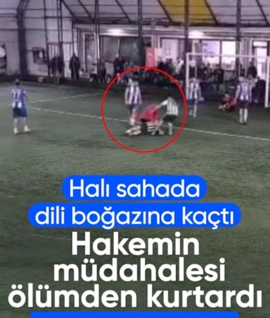 Tekirdağ'da halı sahada dili boğazına kaçan futbolcuyu maçın hakemi kurtardı