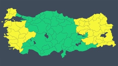 36 il için sarı kodlu meteorolojik uyarı