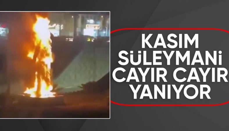 İran'da protestocular, Kasım Süleymani'nin heykelini yaktı