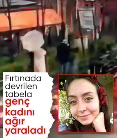 Beyoğlu'nda devrilen tabela, genç kadını ağır yaraladı