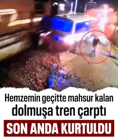 Kırıkkale'de hemzemin geçitte mahsur kalan dolmuşa tren çarptı
