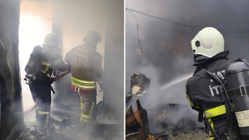 Hatay'da alevlere teslim olan konteyner kullanılamaz hale geldi
