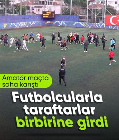 Sarıyer'de amatör maçta stadyum karıştı: Futbolcularla taraftarlar birbirine girdi