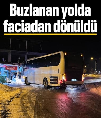 Elazığ'da yolcu otobüsü, karlı yolda facianın eşiğinden döndü