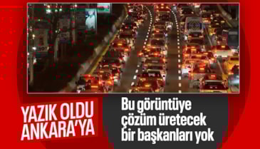 Ankara'da iş çıkış saatlerinde oluşan araç yoğunluğu trafiği kilitledi