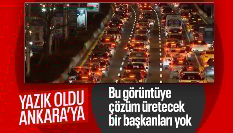 Ankara'da iş çıkış saatlerinde oluşan araç yoğunluğu trafiği kilitledi