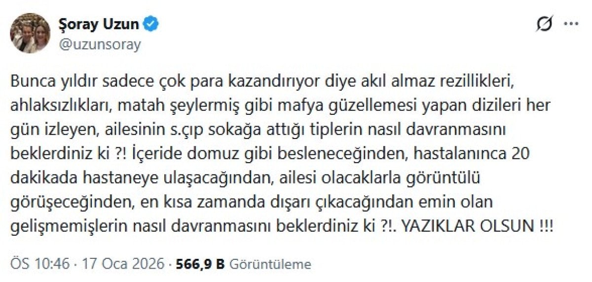 Şoray Uzun'un Tepkisi: Şiddet ve Mafya Kültürüne Dair Net Mesaj