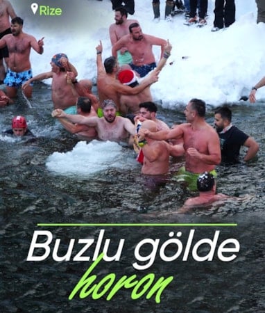 Rize'de 1300 rakımda buzlu gölde cesaret buluşması