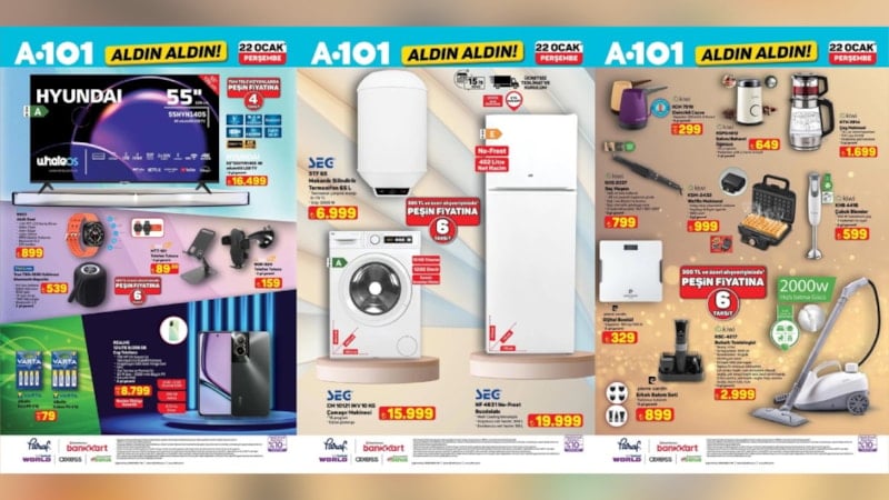 A101’de 22 Ocak indirim şöleni! Buharlı temizleyici, telefon, motosiklet, termosifon…