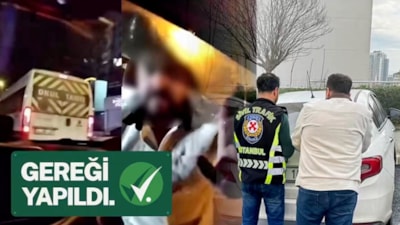 İstanbul'da trafikte camını kırdığı otomobilin sürücüsüne saldıran maganda yakalandı