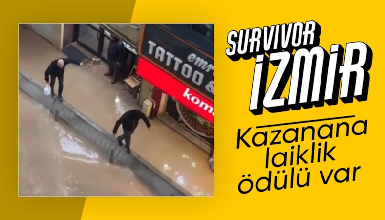 İzmir'de vatandaşlar sağanak sonrası göle dönen caddelerde yürüyemedi