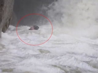 Bursa'da dağcıların su seviyesi yükselen deredeki zor anları