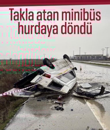 Denizli'de takla atan araç hurdaya döndü