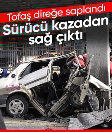 Ankara'da direğe çarpan otomobil hurdalık oldu: Sürücü hayatta kalmayı başardı