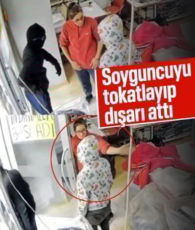 Tekirdağ'da terzi kadının dükkanına gelen soyguncuları kovduğu anlar