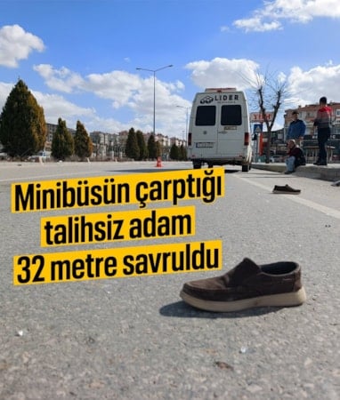Karaman'da minibüsün çarptığı yaya 32 metre ileri savruldu