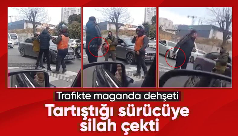 İstanbul'da yol verme kavgasında silah çeken sürücü kamerada