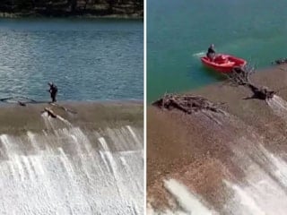 Antalya'daki Alakır Barajı'nda tehlikeli temizlik kamerada