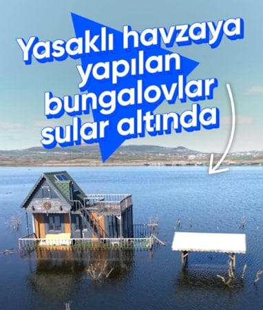 Uluabat’ta kaçak bungalovlar gölün ortasında kaldı