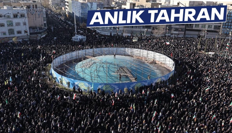 İran'da Hamaney'in ölümü sonrası meydanlara inen kalabalık havadan görüntülendi