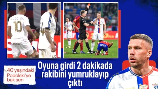Galatasaray'ın eski yıldızı Lukas Podolski rakibine yumruk attı