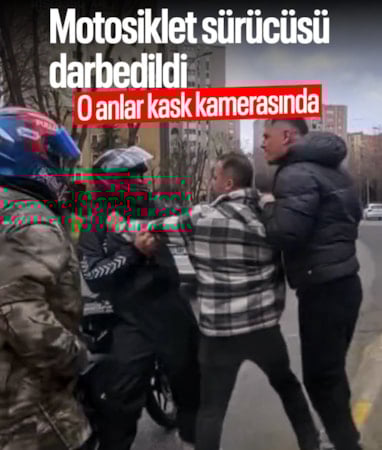 İstanbul'da motosiklet sürücüsüne saldırı: O anlar kask kamerasında