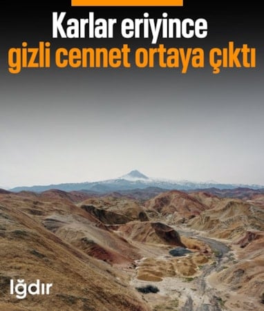 Iğdır'daki Gökkuşağı Tepeleri'nde karın erimesi ile beraber renkli görüntüler ortaya çıktı