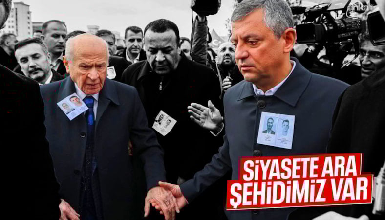 Devlet Bahçeli ile Özgür Özel, şehit cenazesinde bir arada