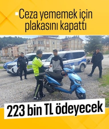 Antalya'da plakasını kapatan motosiklet sürücüsüne 223 bin TL ceza