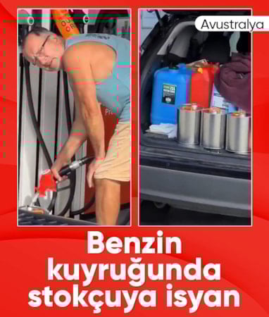 Avustralya'da benzin kuyruğunda stok yapan adam